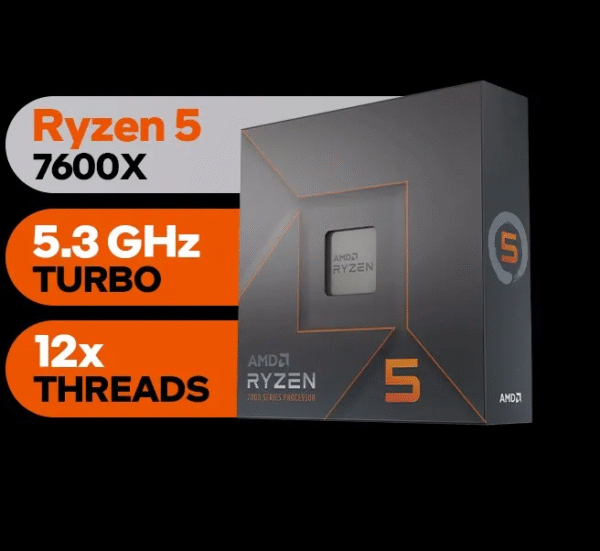 CPU AMD Ryzen 5 7600X – 6-Core 4.7 GHz – Socket AM5 – 105W Desktop Processor – 32MB L3 Cache – with AMD Radeon Graphics controller | 1 YEAR WARRANTY