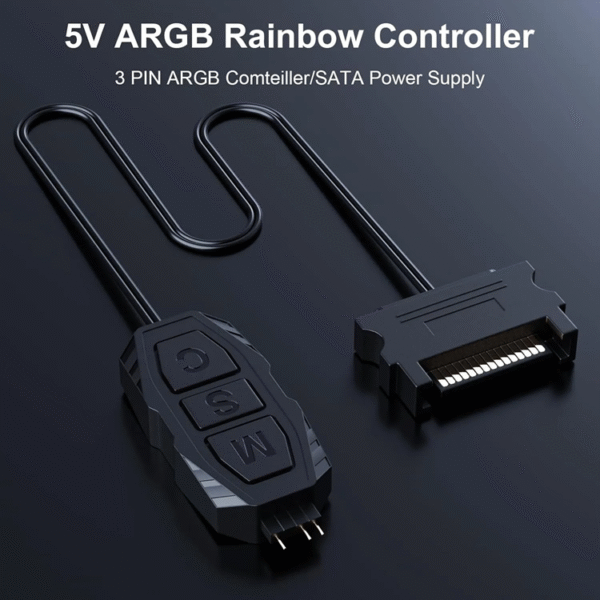 ARGB Controller 5V 3Pin SATA Power ; ARGB Controller , Fans Controller for Rainbow Case Fans, PC Rainbow LED Strip, Computer ARGB Fans – BLACK - Image 5