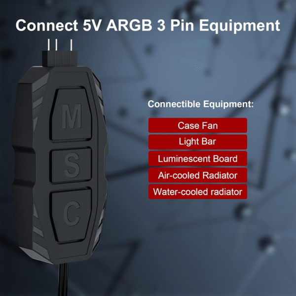 ARGB Controller 5V 3Pin SATA Power ; ARGB Controller , Fans Controller for Rainbow Case Fans, PC Rainbow LED Strip, Computer ARGB Fans – BLACK - Image 3