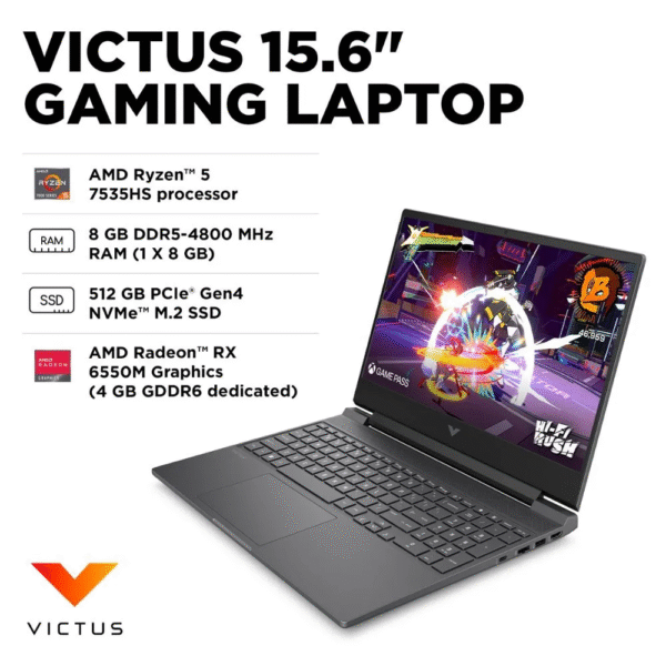 HP Victus 15-fb2063dx AMD Ryzen™ 5 7535HS | 8GB DDR5 RAM ; 512GB SSD | AMD Radeon™ RX 6550M , 4GB | 15.6 inch FHD IPS Display 144Hz | Backlit Keyboard | Windows 11 Home | MICA SILVER - Image 2