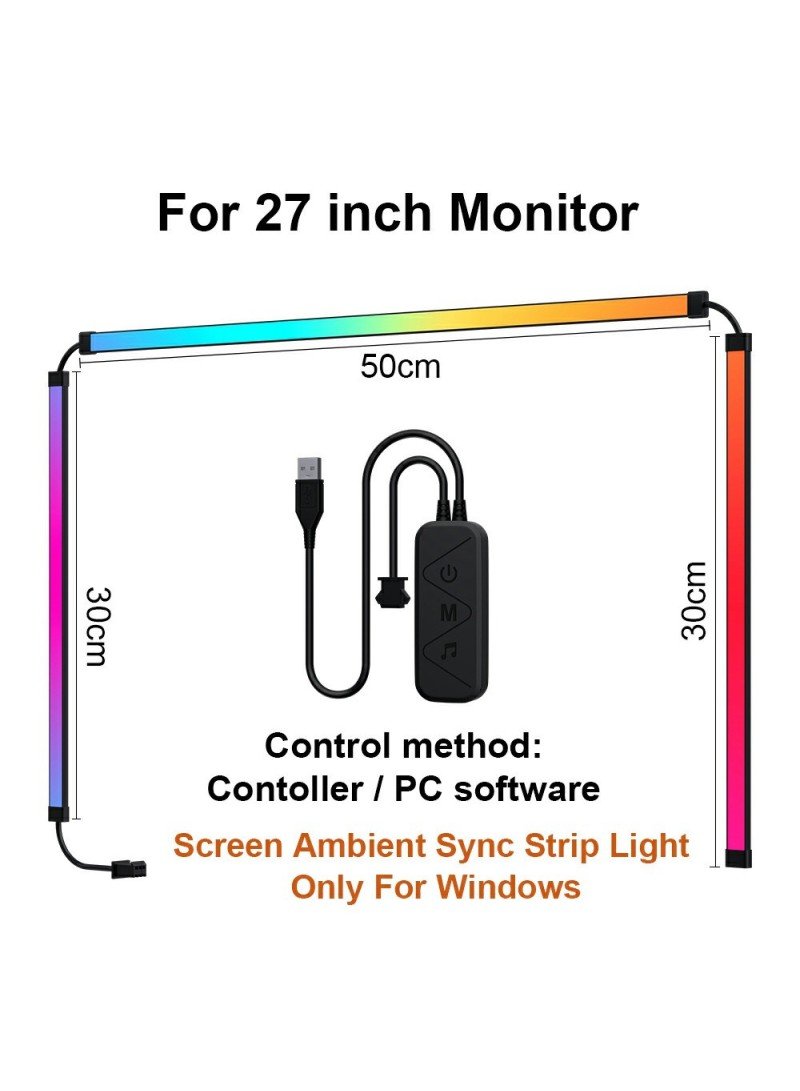 24|27 Inch For 27 Inch Monitor RGB Color Gaming Light Strip Smart Control PC Sync Backlight Light Bar DX23014-1