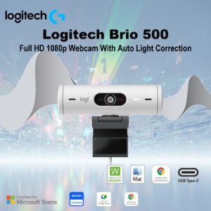 Logitech Brio 500 Full HD 1080p Webcam With Auto Light Correction RightLight 4, Auto-Framing RightSight, Show Mode, Dual Noise Reduction Mics, Privacy Cover