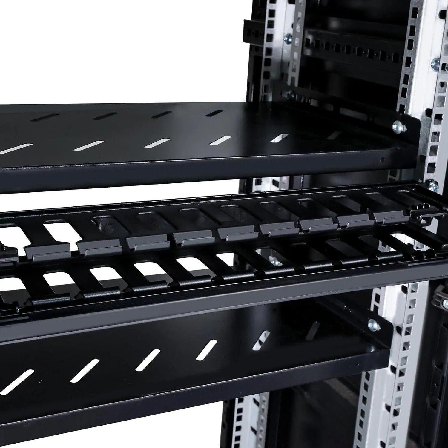 1U 19 Inch 12 Slot Horizontal Single Sided Manager, Cable Raceway Duct with Cover for Rack Mount Cable Management, 3.43 inch Depth - Image 2