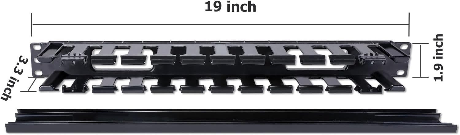 1U 19 Inch 12 Slot Horizontal Single Sided Manager, Cable Raceway Duct with Cover for Rack Mount Cable Management, 3.43 inch Depth - Image 3