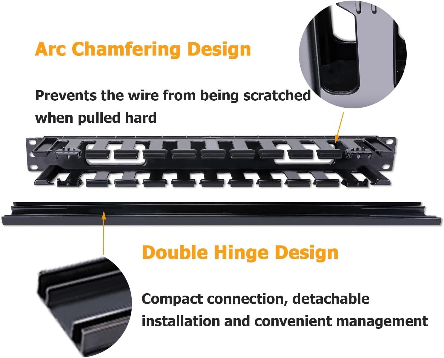 1U 19 Inch 12 Slot Horizontal Single Sided Manager, Cable Raceway Duct with Cover for Rack Mount Cable Management, 3.43 inch Depth - Image 4