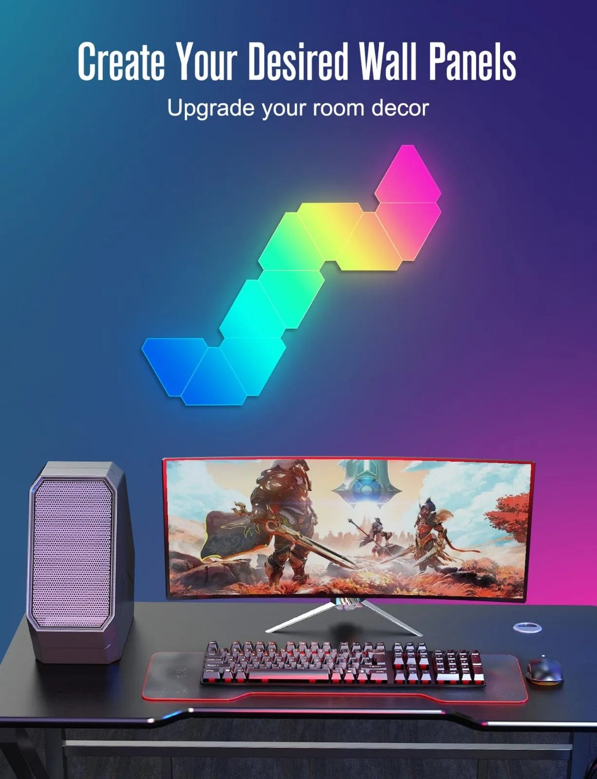 Triangle LED Light Panels with 6 Connection Ports, Smart RGBIC Wall Lights - Image 3