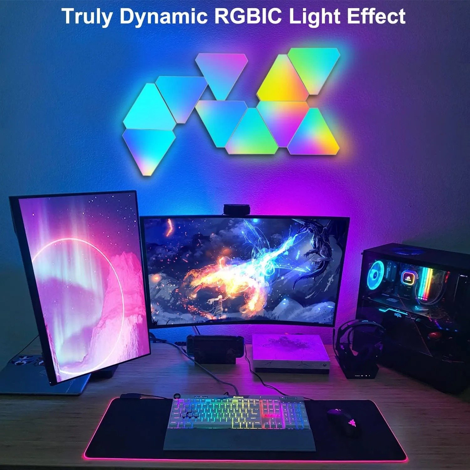 Triangle LED Light Panels with 6 Connection Ports, Smart RGBIC Wall Lights - Image 2