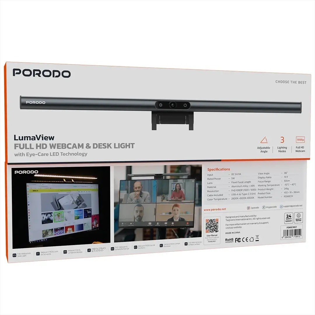 Porodo LumaView Full HD Webcam & Desk Light with Eye-Care LED Technology - Image 4