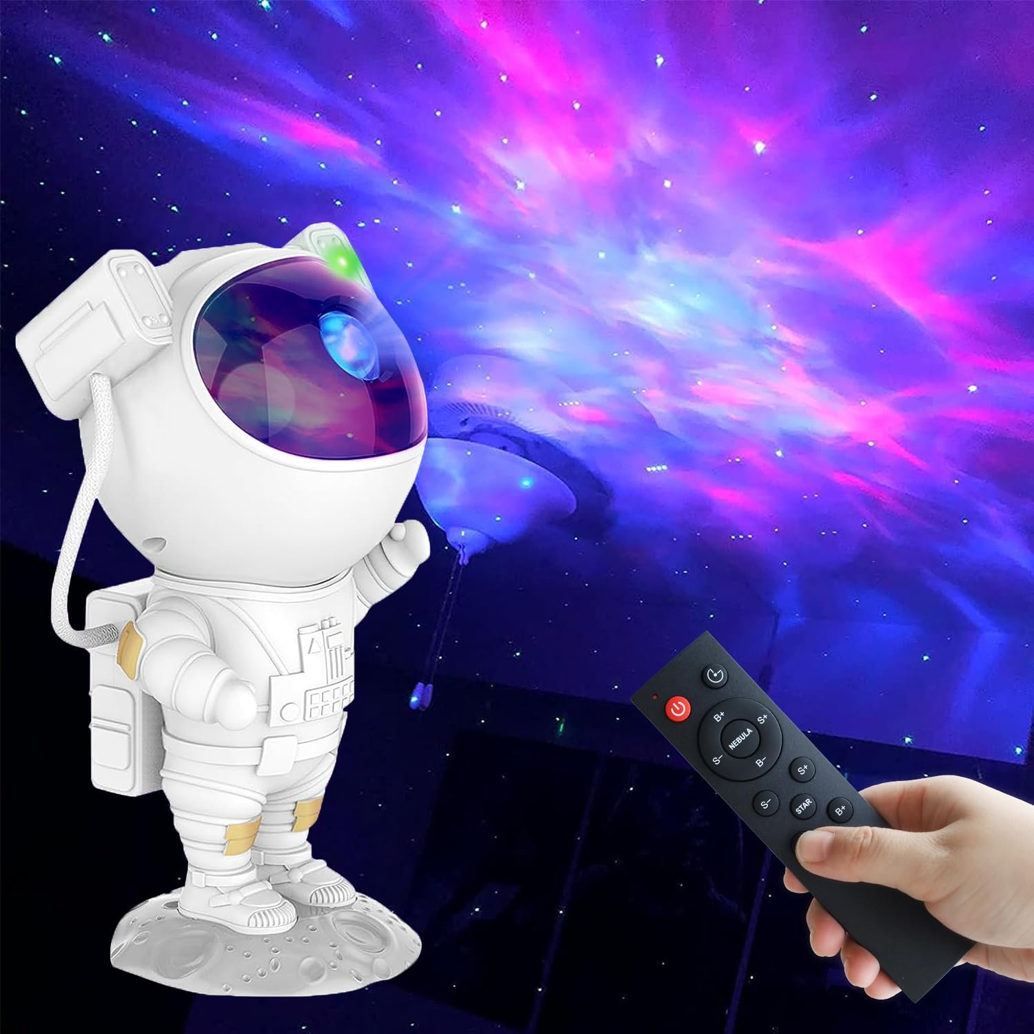 Astronaut Galaxy Projector Light, 2 in 1 Star Projector Light with Moon Lamp, Galaxy Night Light with 360° Adjustable & Remote Control, Gifts for Kids/Adults, Decor for Bedroom/Home/Party